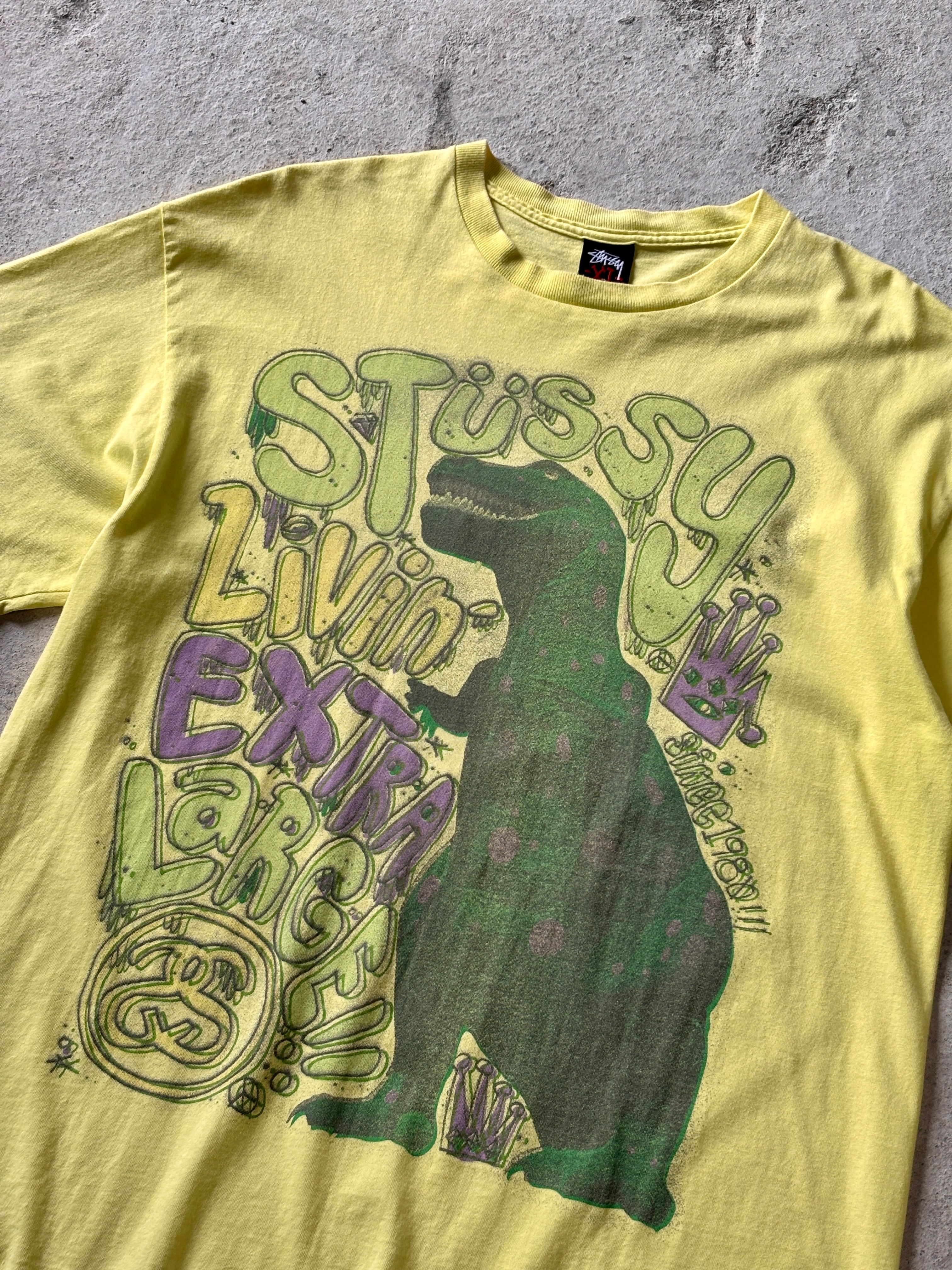 00～10s STUSSY/Dinosaur print Tee/XL/ダイナソ－プリントTシャツ