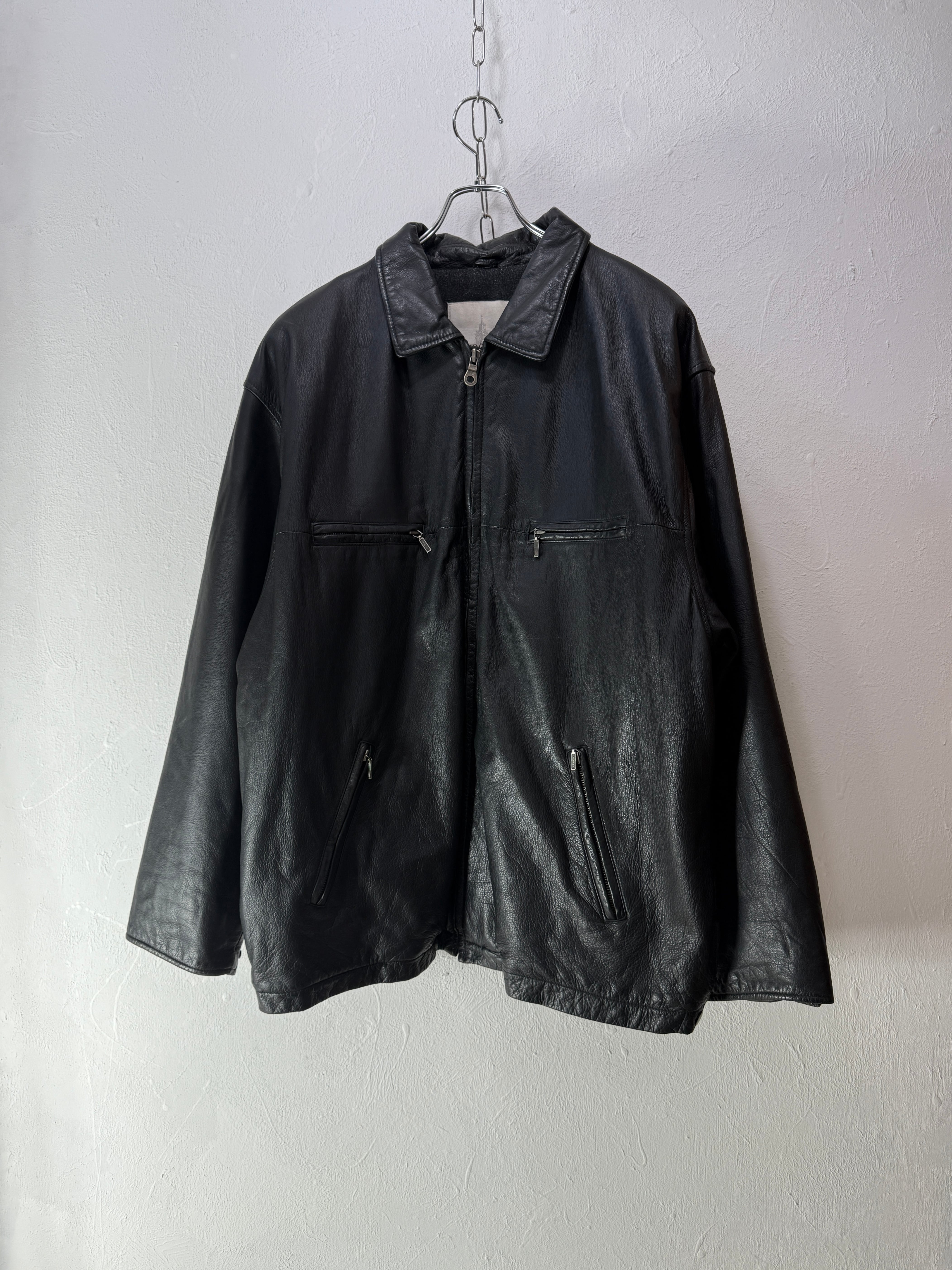 90~00’s “London Fog” Black Leather Zip Jacket