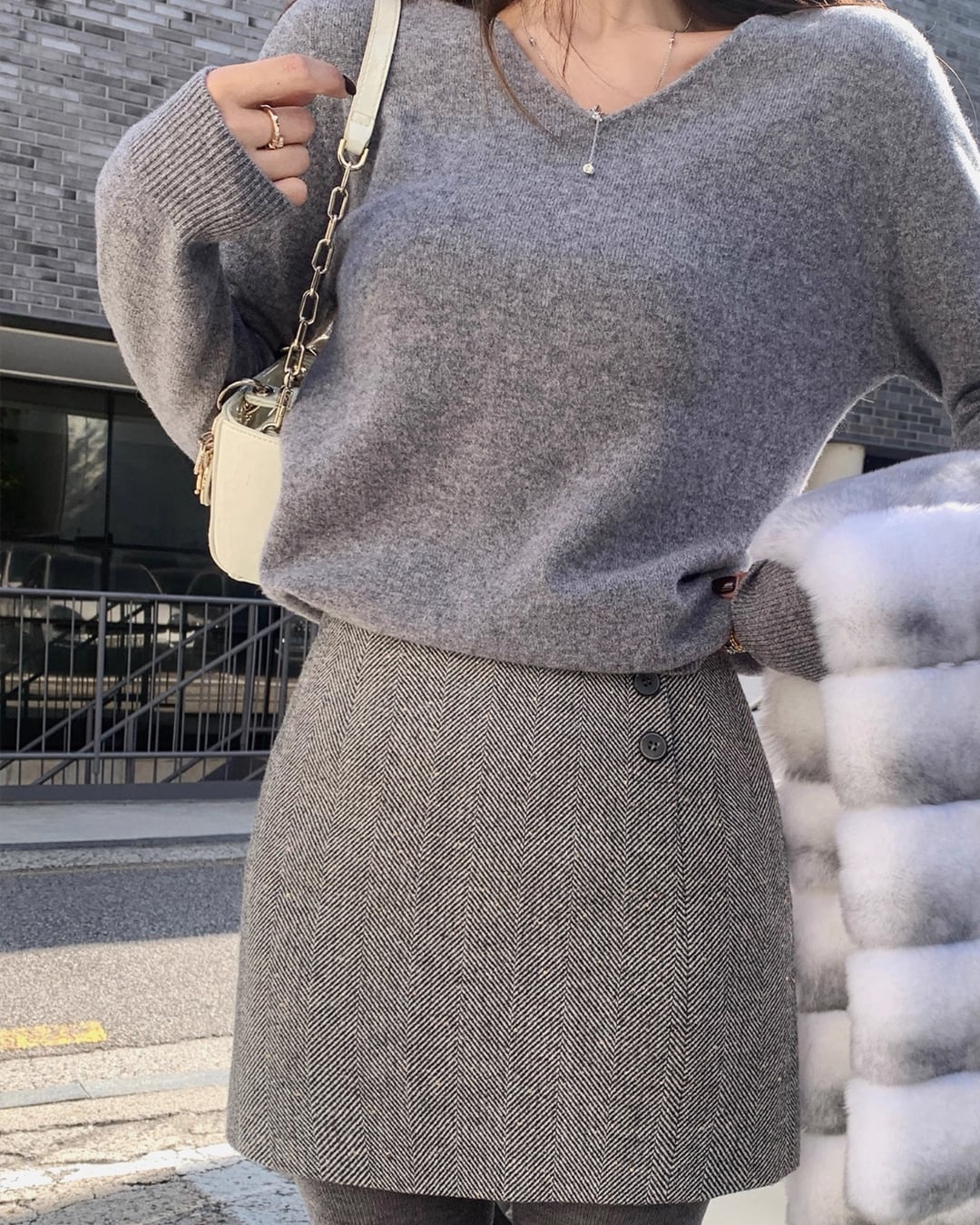 ヘリンボーンツイードミニスカート l5349