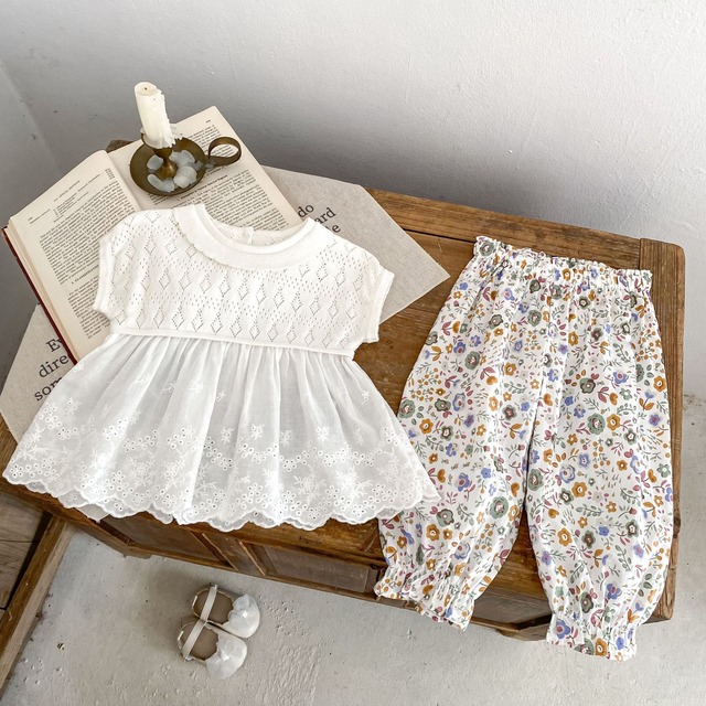 【BABY】アガイル透かし編みフリルニットワンピース - 5
