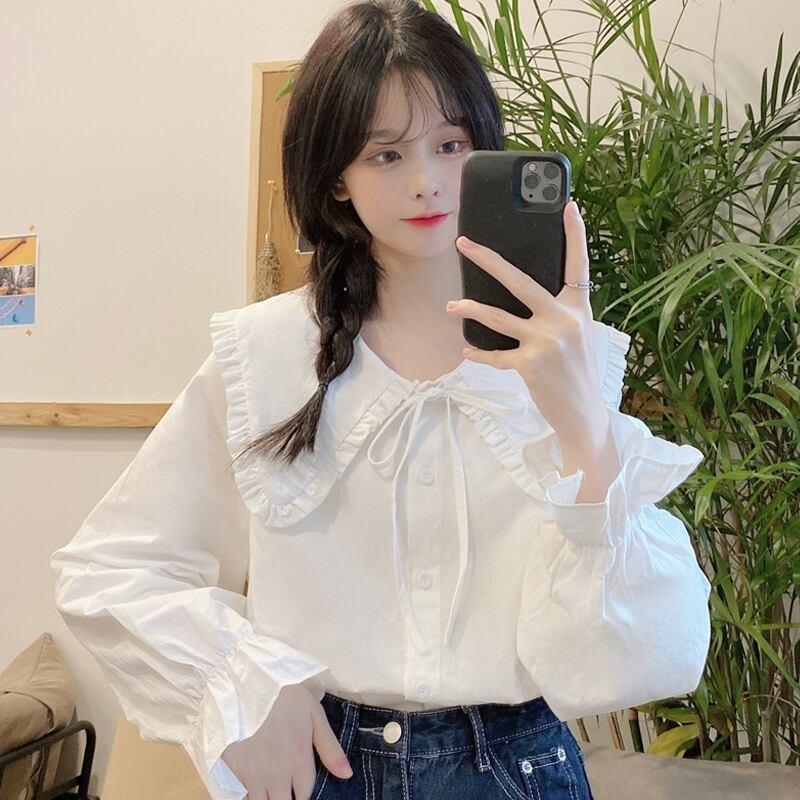 ホワイトカラーシャツ スプリングオータムトップス ロング 春物 秋物 スーパーモール55920647001