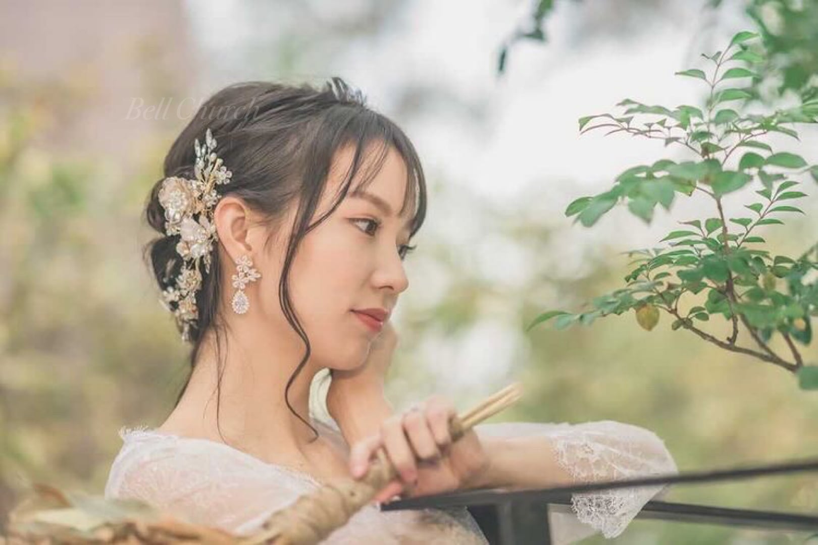 ヘッドドレス お花モチーフ ビジュー シャンパンゴールド(BC-H22