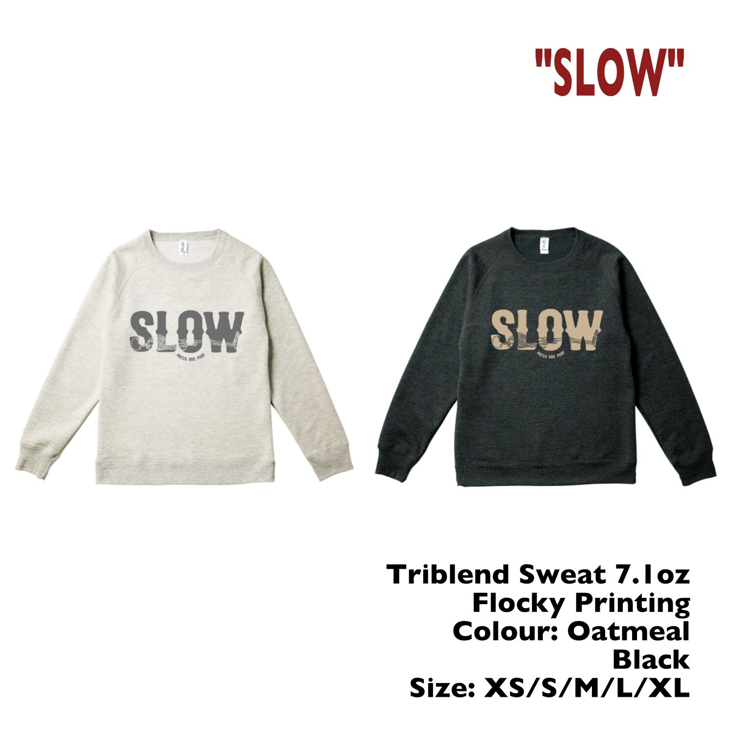 "SLOW" #19 Triblend Sweat Oatmeal / Black Flocky Print 
