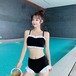 ビキニ レディース水着 ハイウエスト フリル付き 体系カバー 大きいサイズ 2点セット かわいい 韓国 リゾート ビーチ プール 温泉 バカンス 黒 レディースビキニ おしゃれ 無地 女性水着