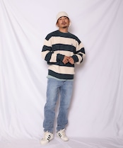 【#Re:room】ONE POINT BORDER BIG CREW KNIT［REK123］