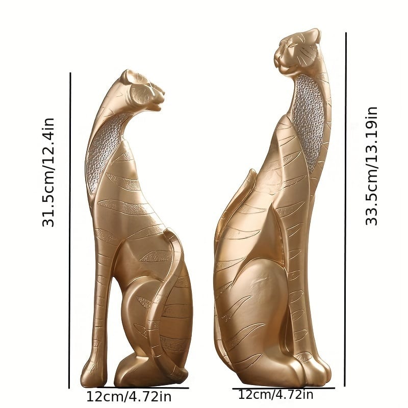○全長60cm　ジャガー　豹　ヒョウ　置物 ゴールド フィギュア パンサー オブジェ 豹 ヒョウ 2体セット パンサー 彫刻 樹脂 置物 お洒落