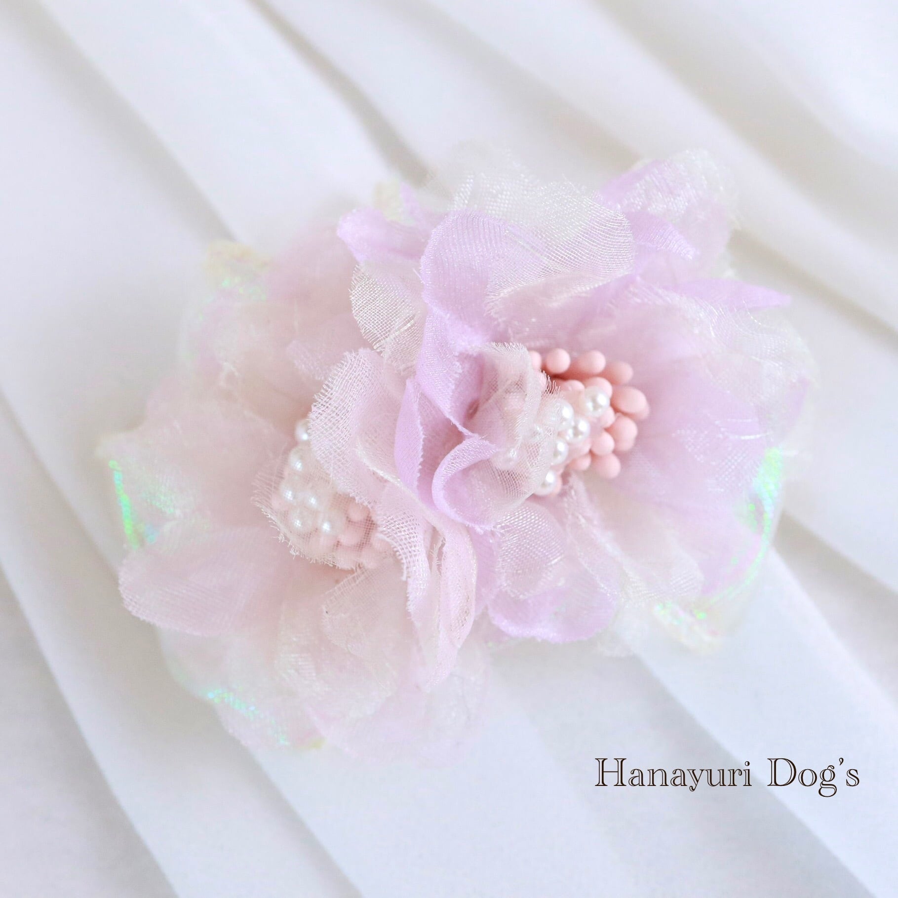 チュールの花とオーロラオーガンジー 花 クラウン 王冠 犬バレッタ