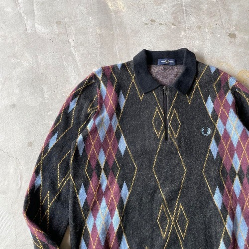 FRED PERRY / Argyle Zip Neck knit sizeM