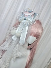 ♡【全6色】マシュマロぽんぽんリボン ロリィタミニハットヘアクリップ＋ヴェールセット purple×pink ♡