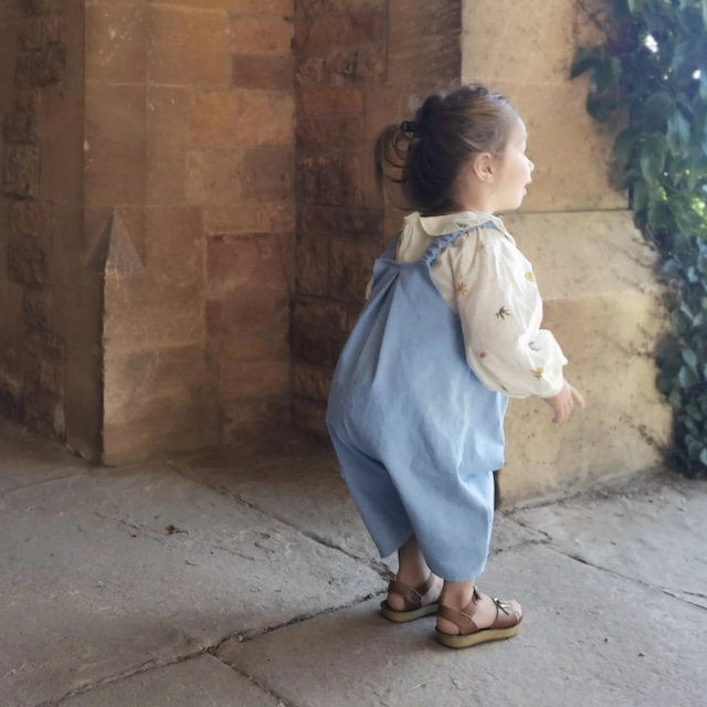 【予約】House of Dungarees / Organic Pullover Short Dungarees - Denim Light Blue