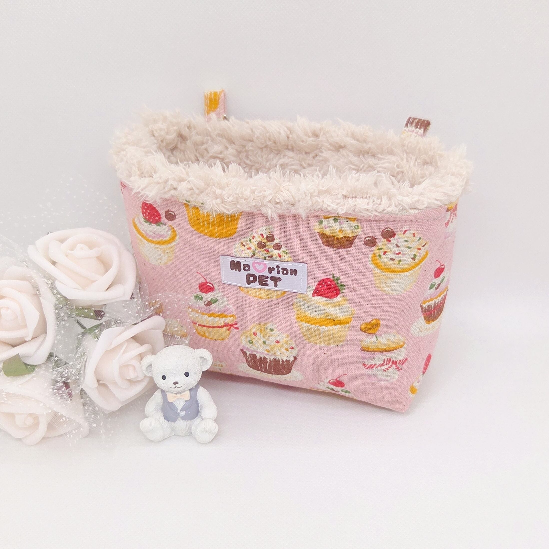 モモンガポーチ/スクエアポーチM♡カップケーキ 秋冬用 プードルファー ピンク