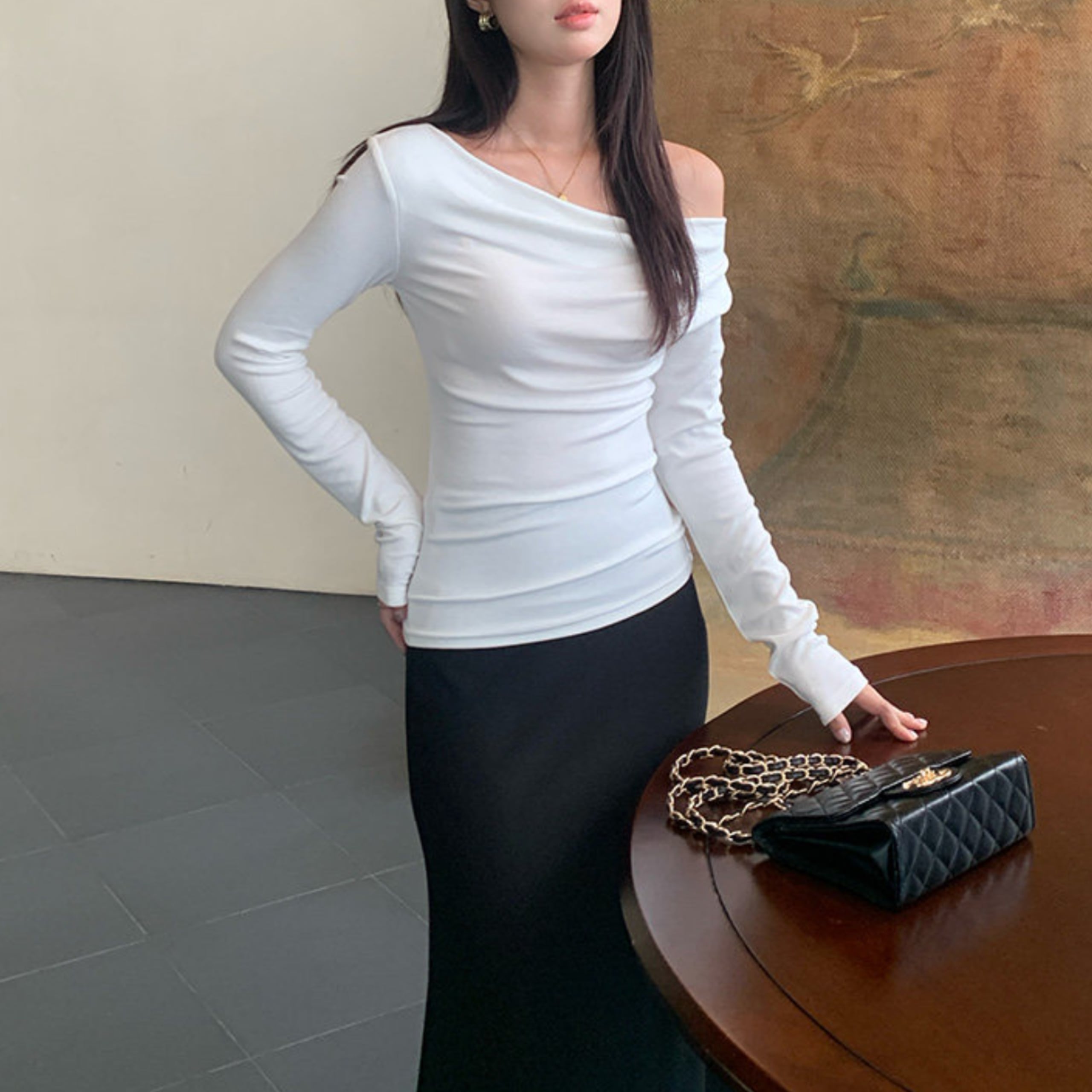 ドレープネックトップス A1176