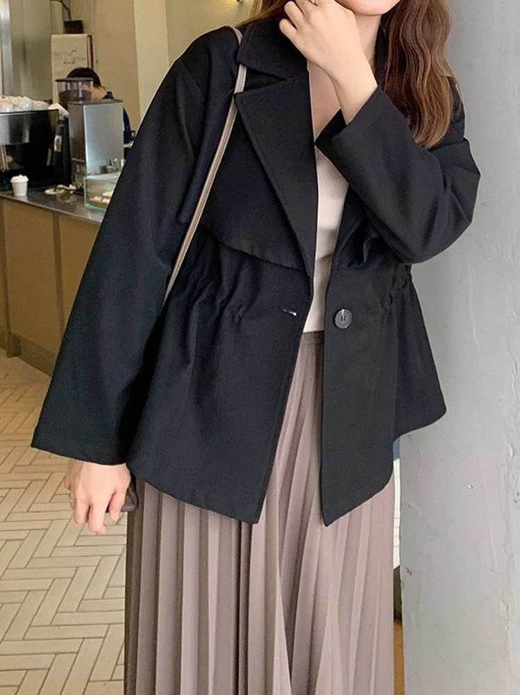 今っぽアイテムでお洒落度格上げ ウエスト絞りショート丈ジャケット 通勤 カジュアル 抜け感 大きいサイズ 韓国 CH9293