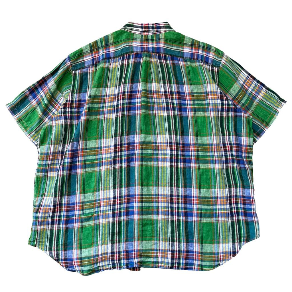 美品✨ラルフローレン リネンシャツ XL グリーン チェック オーバーサイズ RALPH LAUREN linen big size ラルフローレン ボタンダウン リネン