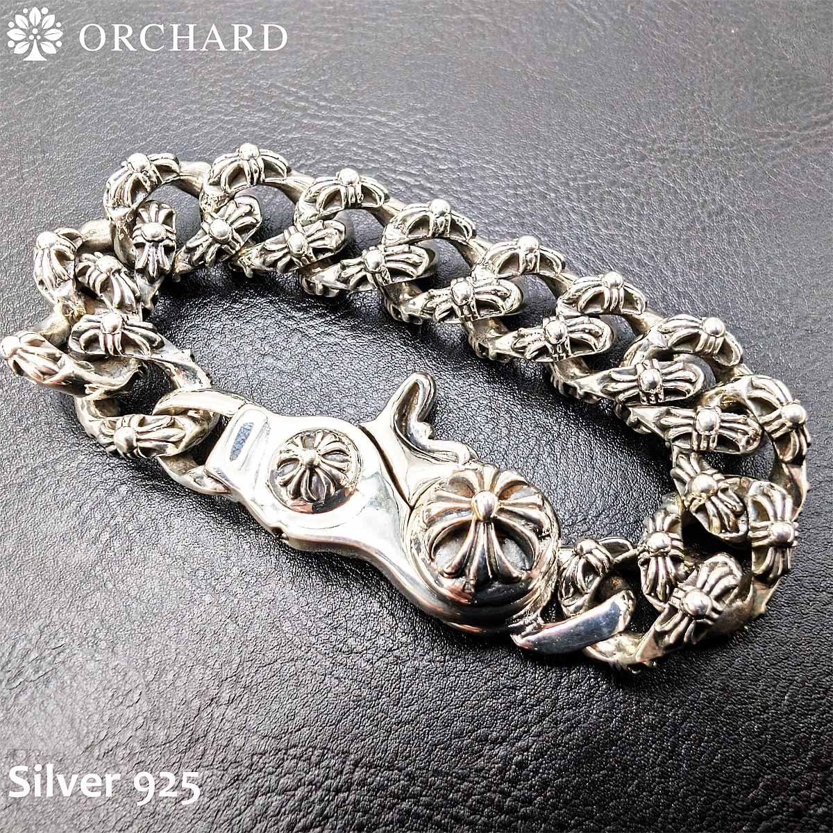 シルバー925 ナスカンチェーン 重厚感 極太 ブレスレット 20cm メンズ レディース 高級感 クロス