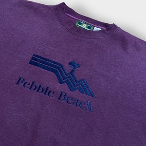 PEBBLE BEACH スウェットシャツ トレーナー ロゴ 刺繍 L クルーネック 切替 バイカラー 肘当て SWEATSHIRTS US古着