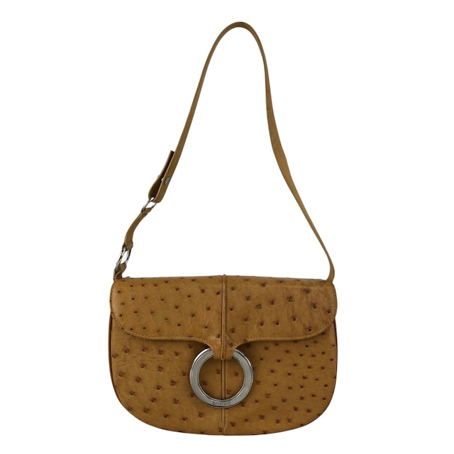 LOEWE ロエベ ショルダーバッグ ベージュ サークルロゴ オーストリッチ セミショルダーバッグ vintage ヴィンテージ オールド 2bjbin