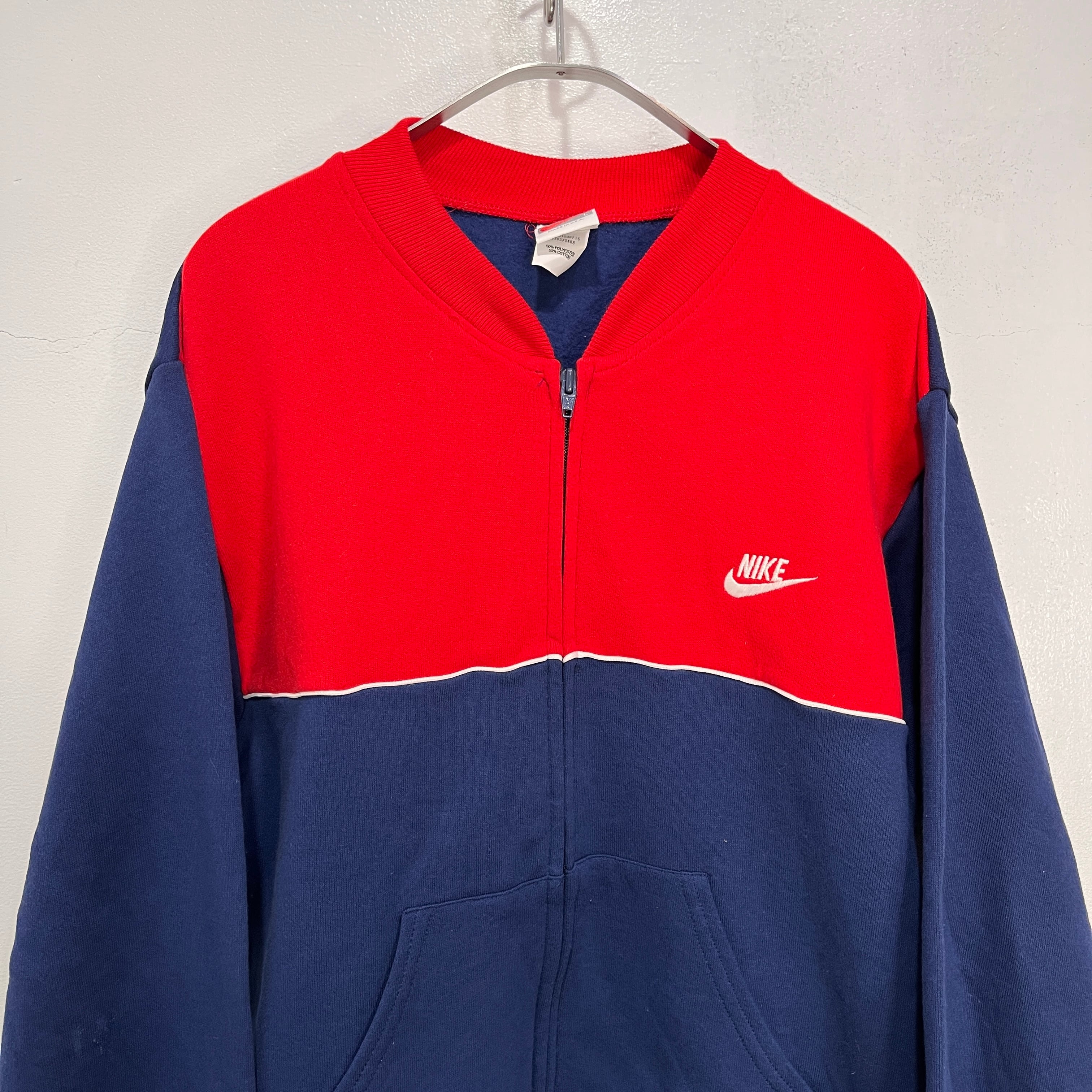 90s USA製 NIKE スウェットトラックジャケット 銀タグ レッド 紺 90s USA製 NIKE スウェットトラックジャケット 銀タグ レッド 紺