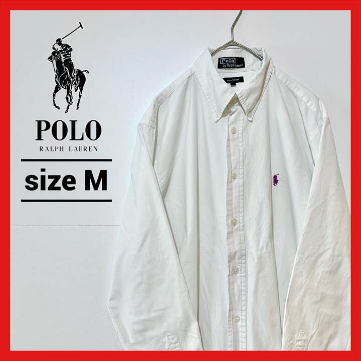 90s  ポロラルフローレン BDシャツ 白シャツ 刺繍 ゆるダボ XL
