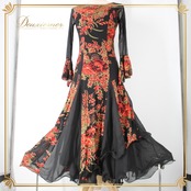 社交ダンス 衣装 スタンダード ドレス ワンピース パーティドレス ブラック系 レッド系 prima boutique プリマブティック 黒 赤 花柄 大人向け おしゃれ デザイン 花柄ドレス フレアスカート フラワープリント 可愛い 謝恩会 結婚式 交流会 ダンスパーティー おすすめ 上品 体型カバー 楽ちん 厚手素材 柔らかい 肌触り 艶感 プロ用 競技会 用途広い ブラックドレス レッドドレス シンプル 着心地良い