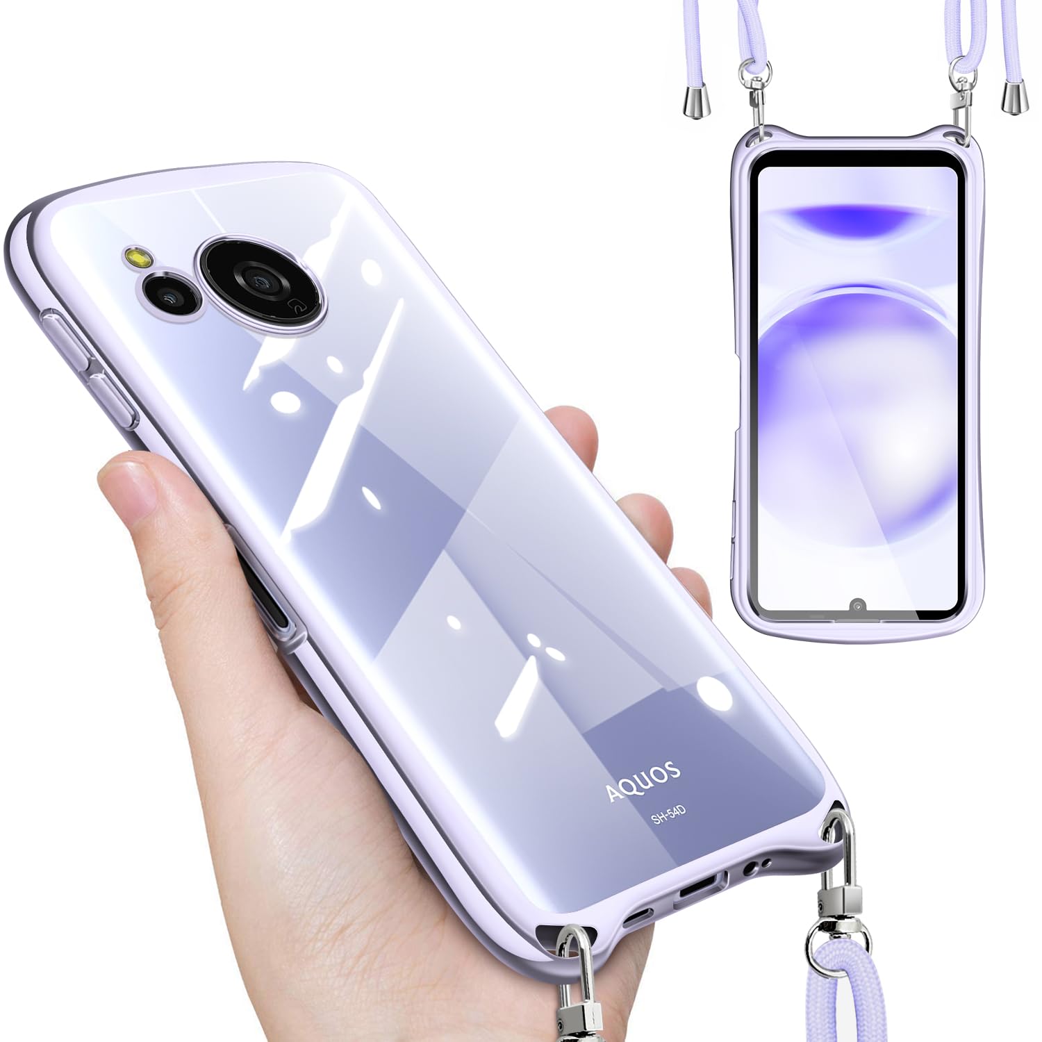Yidahe AQUOS sense8 用 ケース ショルダー ストラップ SH-54D 韓国 スマホケース(スターリバーシルバー)