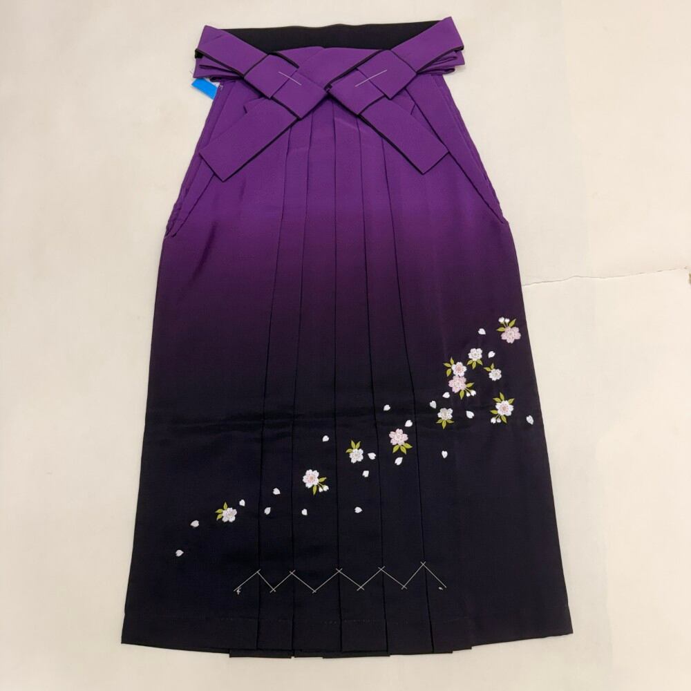 袴 S size 紐下丈87cm 行灯袴 卒業袴 女性用袴 紫 ぼかし 刺繍 中古 5861