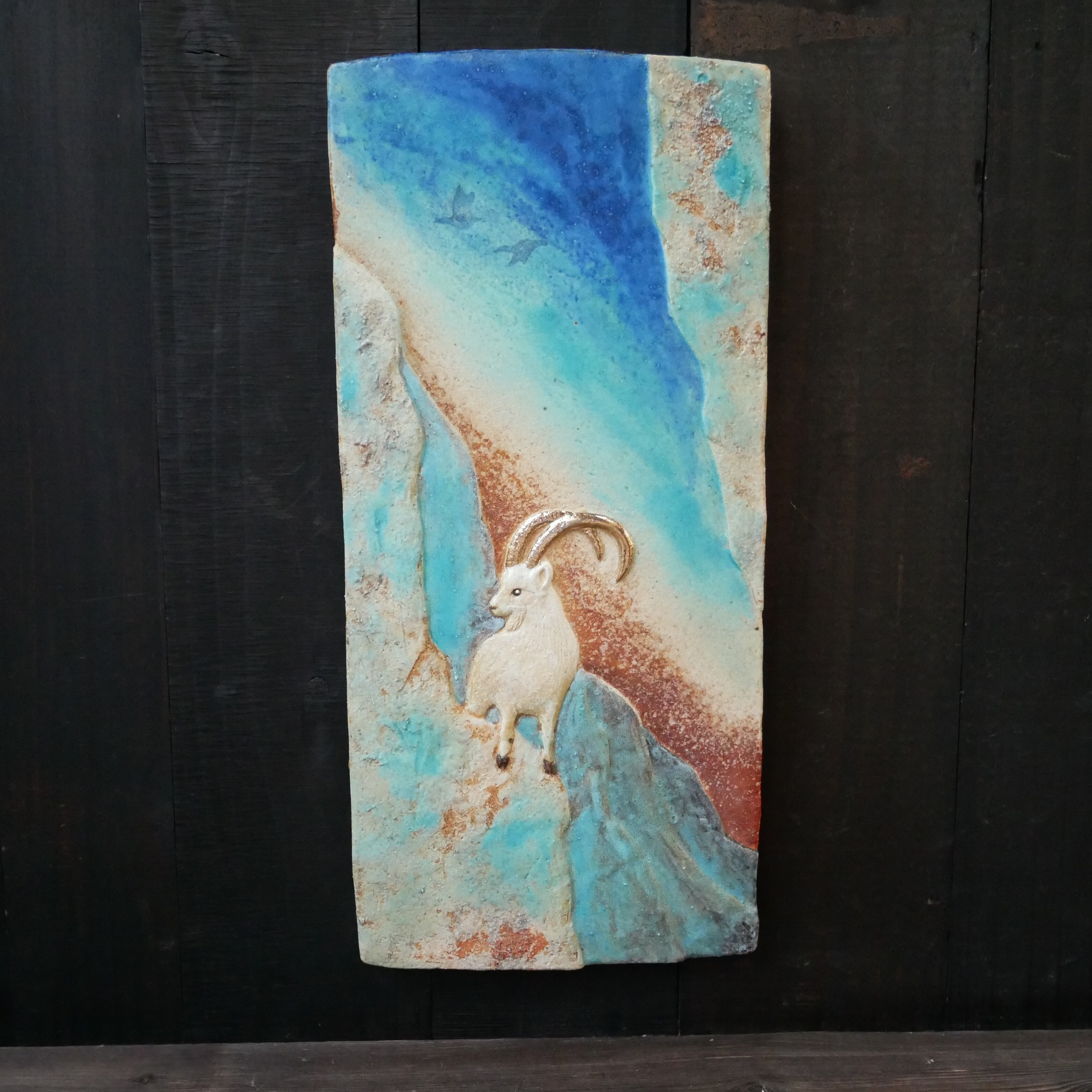 希少 富士山アート メタル陶板レリーフ 渡り鳥と富士 陶板レリーフ | Haneco