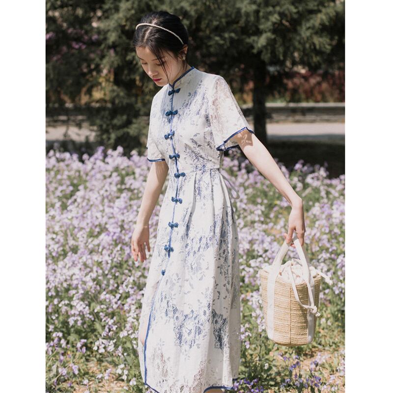 大人気 チャイナドレス ワンピース 半袖 ロング丈 S M L 気質よい レース 可愛い 人気商品 デート Elegant