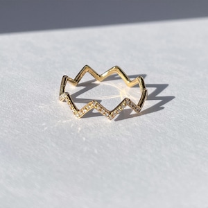 Zig-Zag Ring with Diamonds / K18YG / #0 - #18