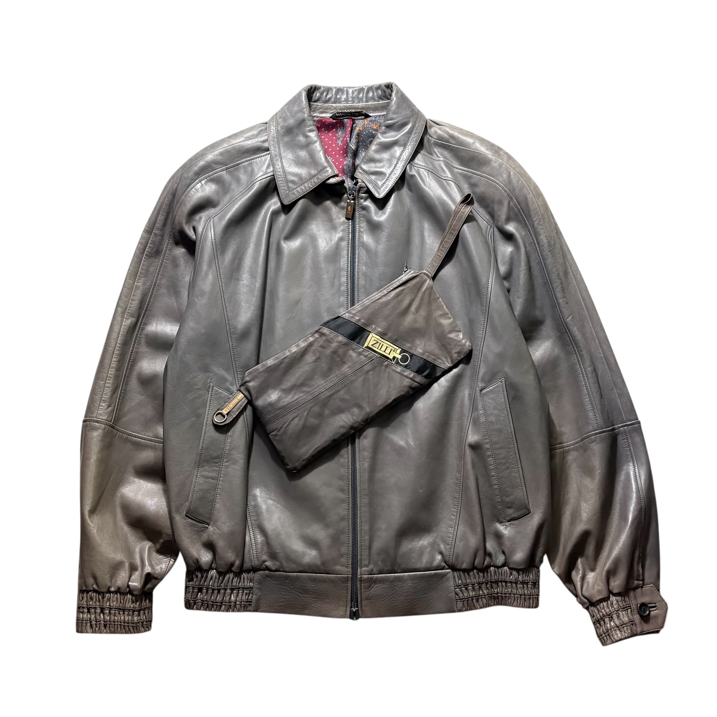 ZILLI gray color leather blouson | NOIR ONLINE