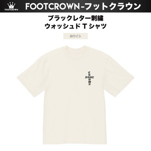 ブラックレター刺繍 ウォッシュドTシャツ ダメージ加工 半袖 刺繍ロゴ S〜2XLサイズ