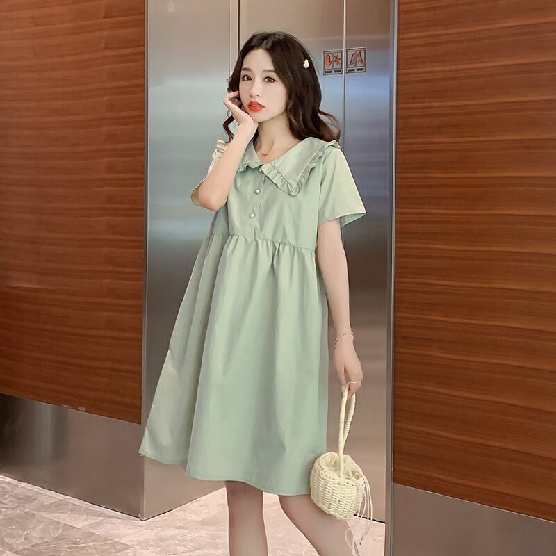 【新作】【送料無料】 マタニティウェア2020夏の新しいルースコットンとリネンの人形の襟のドレスミドル丈のファッション母乳育児スカート-アリババ サマー 夏物 expec24456253988