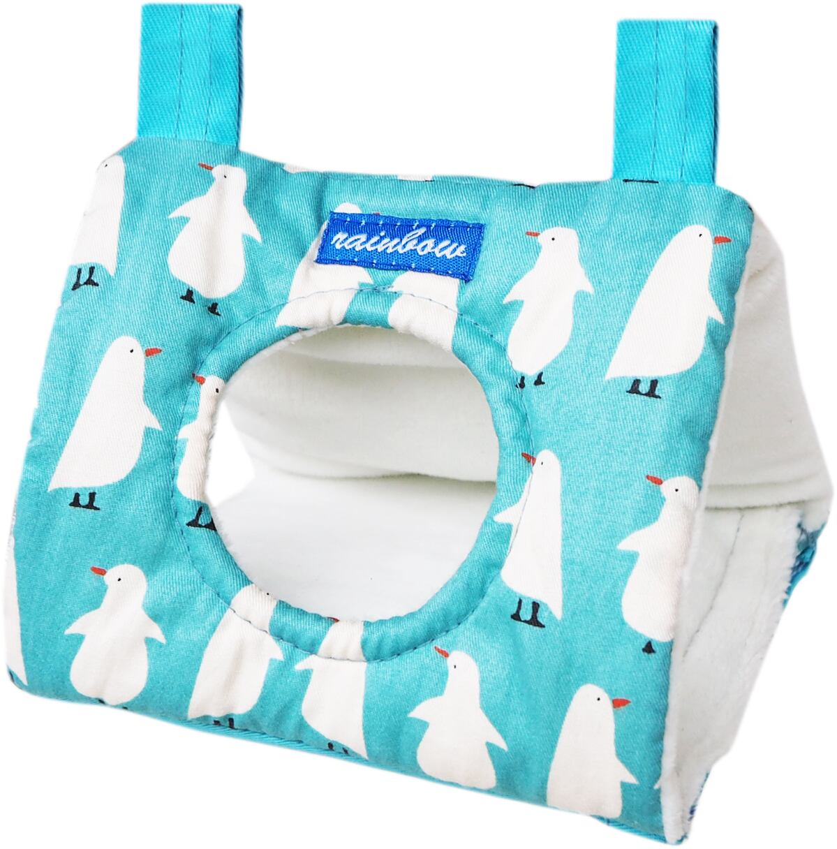 【小鳥用品】ペンギンのさんかくトンネル(S)　ホワイト/グリーン