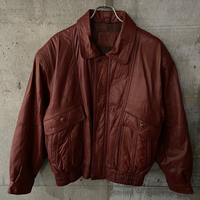 〖vintage〗redcolor realleather short blouson jacket/レッドカラー 本革 短丈 ブルゾン ジャケット/lsize/#0515
