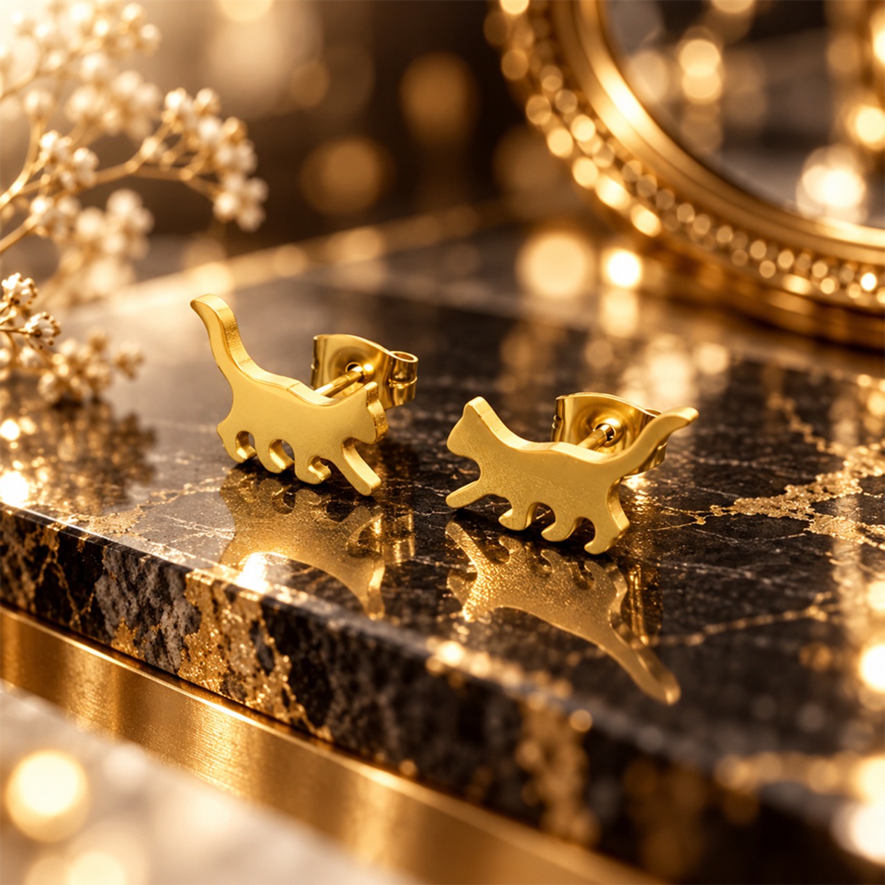 ネコ ピアス ゴールド 51 金属アレルギー対応 ステンレス 両耳セット レディース 小ぶり 猫モチーフ ネコ 猫 ねこ