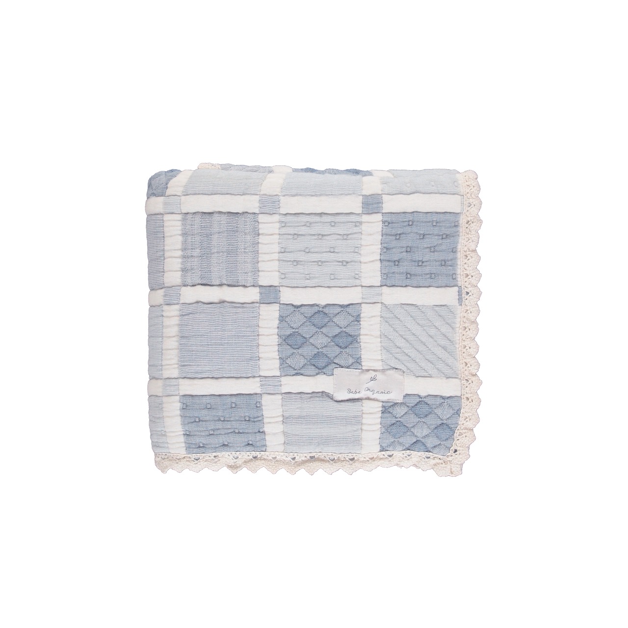 ＜BEBE ORGANIC＞ Mai Blanket パッチワーク ブランケット(Blue Patchwork) - 1