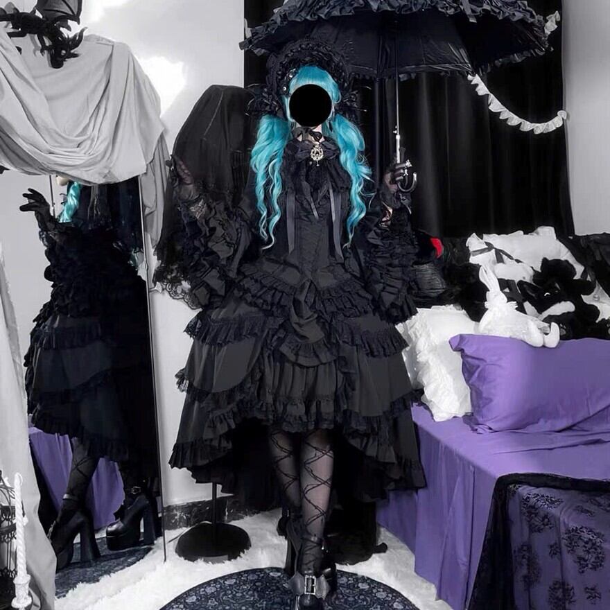 ロリータファッション ゴスロリ セットアップ ドレス 姫袖 蝶ネクタイ