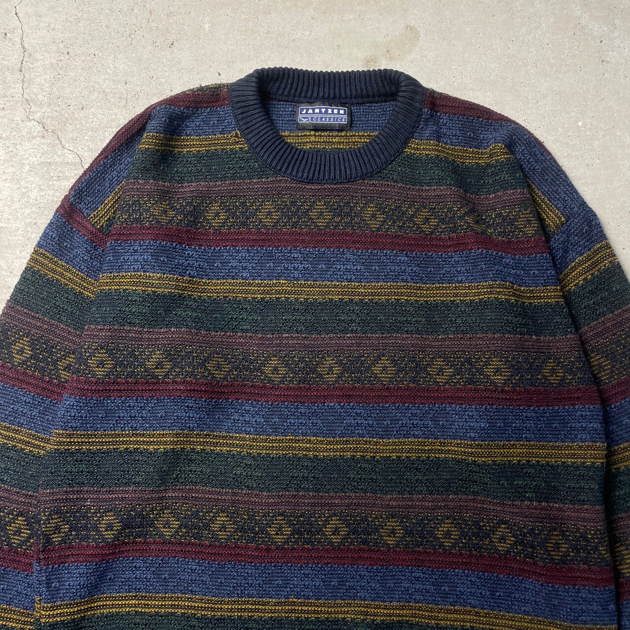 90年代 Jantzen アクリルニットセーター 総柄ニット メンズXL相当 古着 