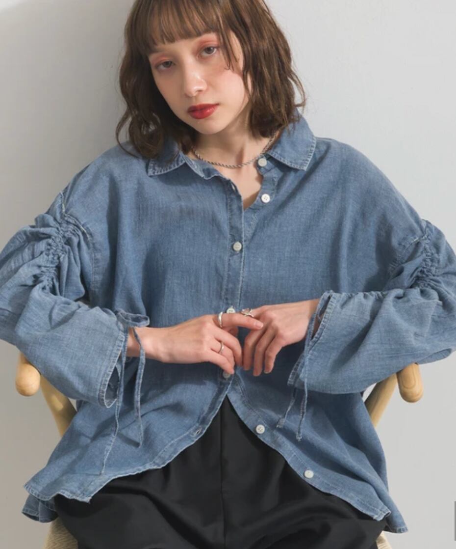 ナンバーミーTOKYO" SHEER DENIM PATTERN OVER SHIRTS"BLUE