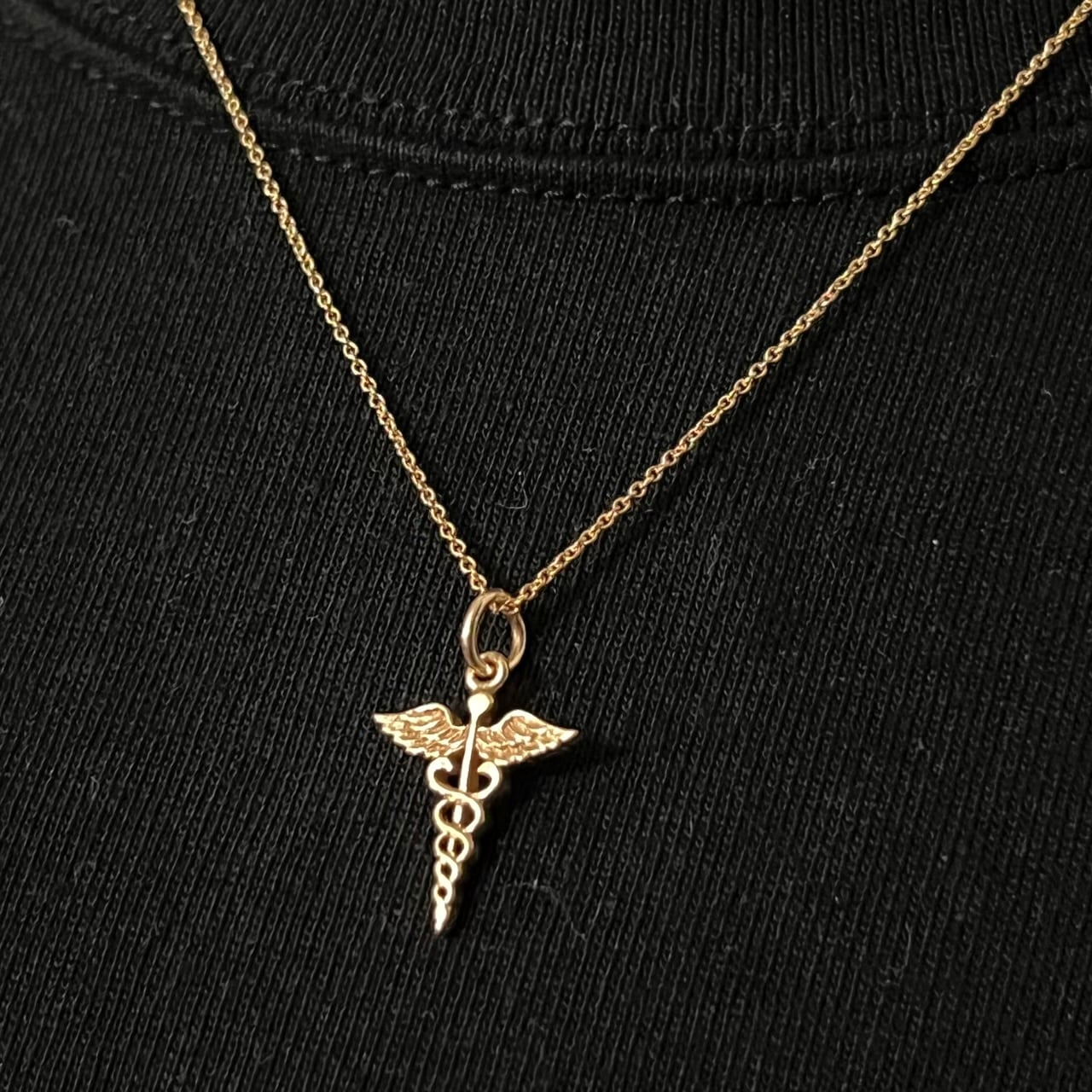 VINTAGE TIFFANY & CO. 14K Gold Caduceus Pendant Necklace