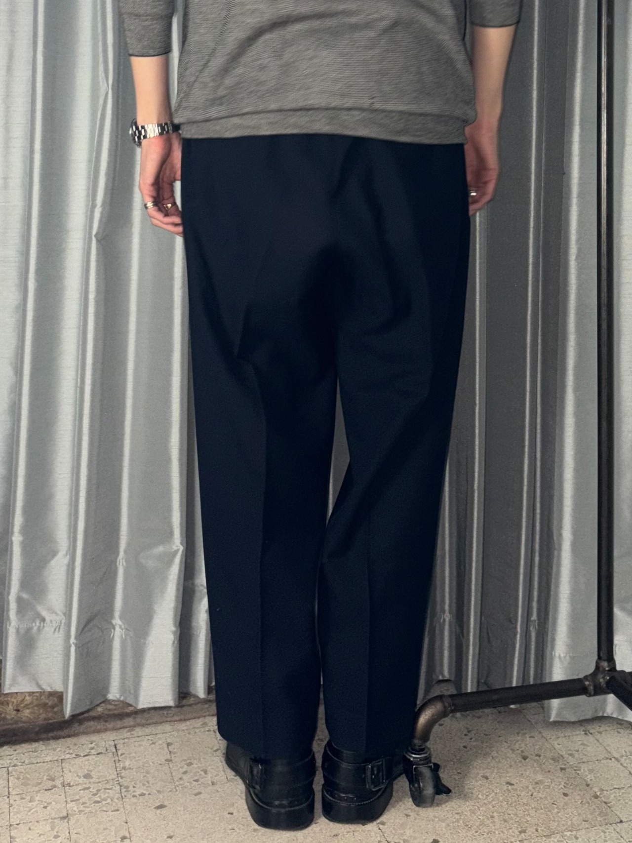 vintage ~1960’s solid navy wool gabardine slacks