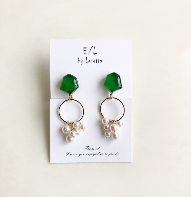 Mini KAKERA hoop pearl tassel pierce/earring (Green) [cc]