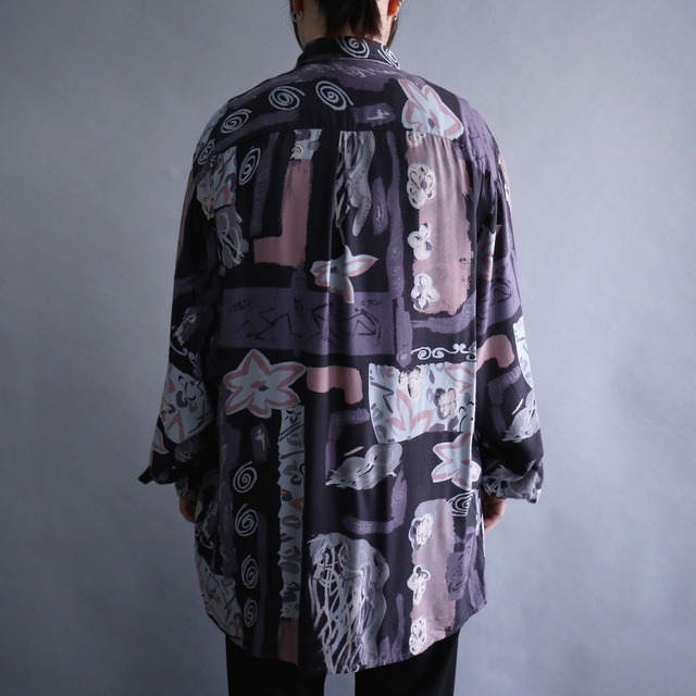 mysterious flower motif art pattern loose shirt
