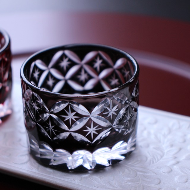 AS 着せ硝子切子　七宝　赤＆黒