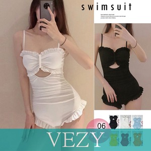 韓国風ワンピース水着体型カバー大人可愛い フリル モノキニ 水着 プール水着 セクシー サマー 夏海ノンワイヤー フィット感 スイムウェア 無地全6色 ビキニ 水着 VEZY ベジー ItemNo.【20730231】