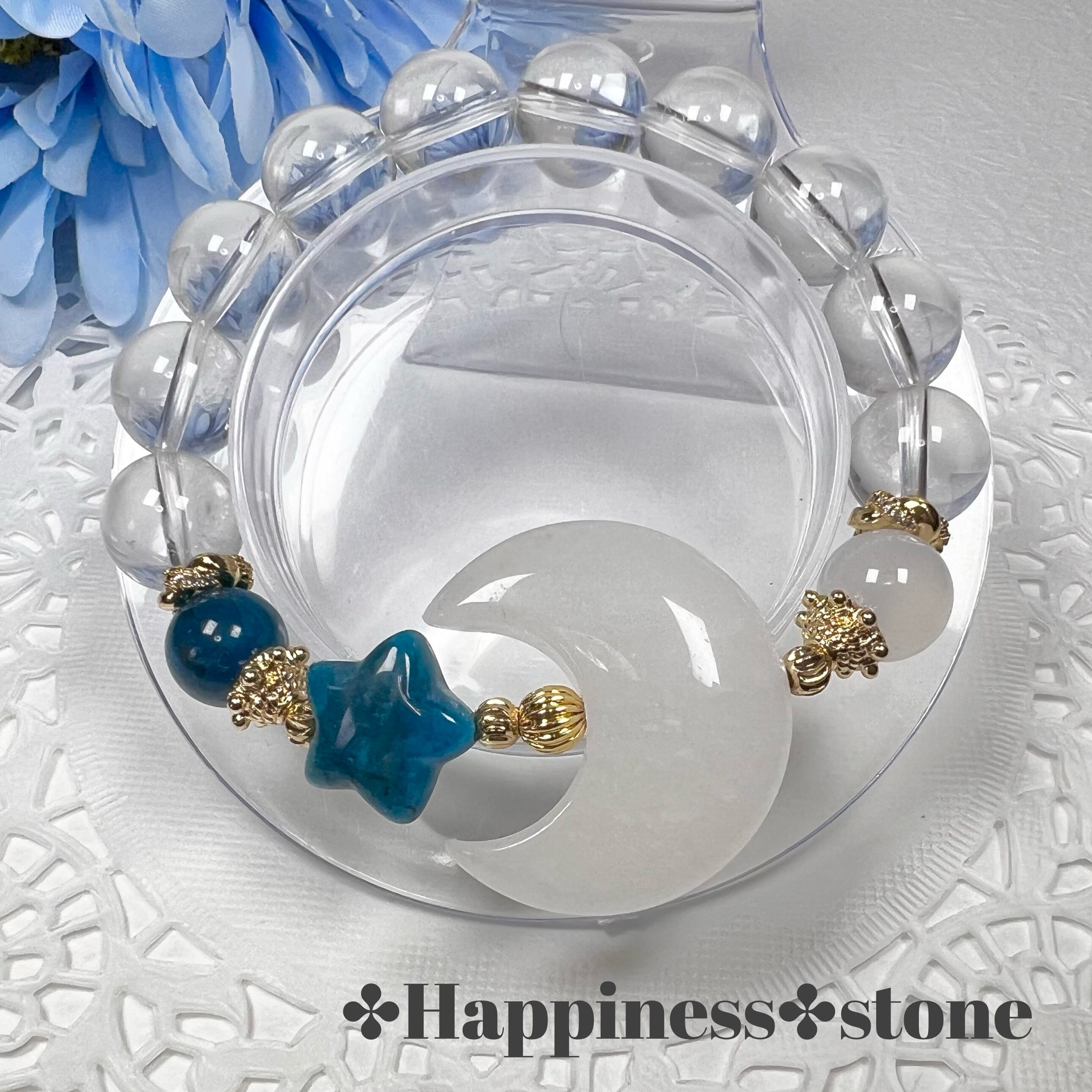 【水晶 月 アパタイト 星 ブレスレット】天然石 パワーストーン