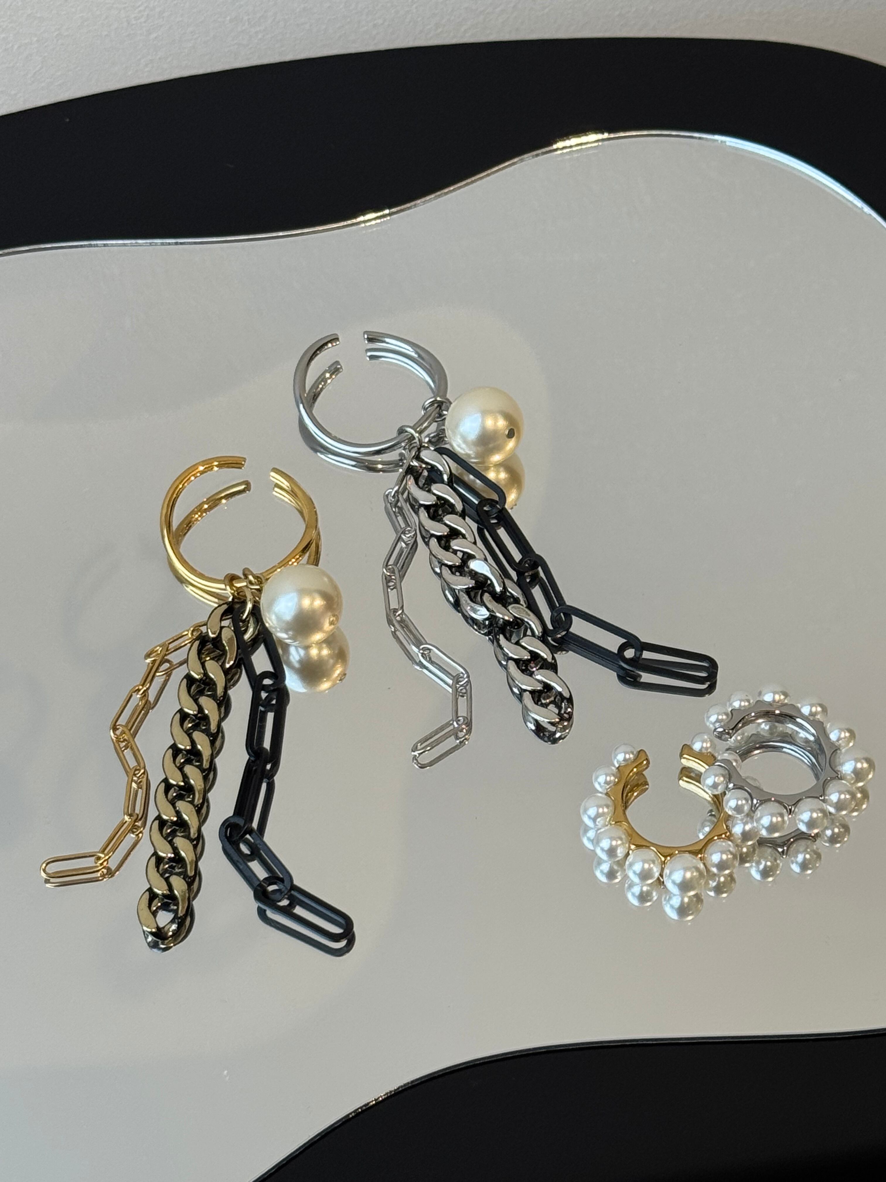 random chain pearl 4way ear cuff set