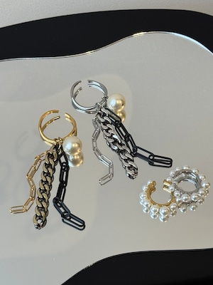 random chain pearl 4way ear cuff set