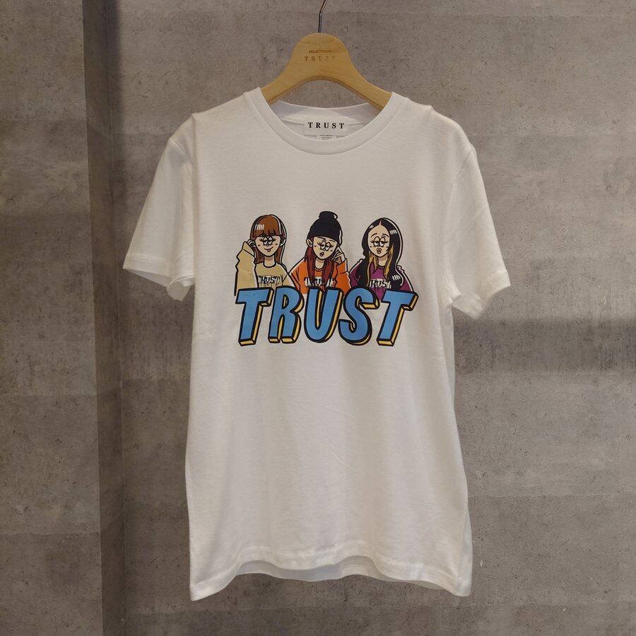 【ホワイト】半袖 Tシャツ トップス カットソー プリント イラスト ユニセックス ロゴ ストリート original threegirl teegirl tee