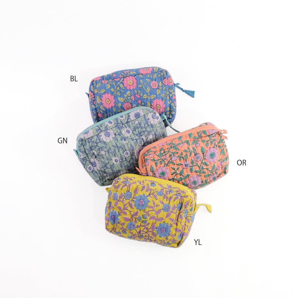 shesay ブロックプリント キルティングポーチ ベインフラワー | Zakka